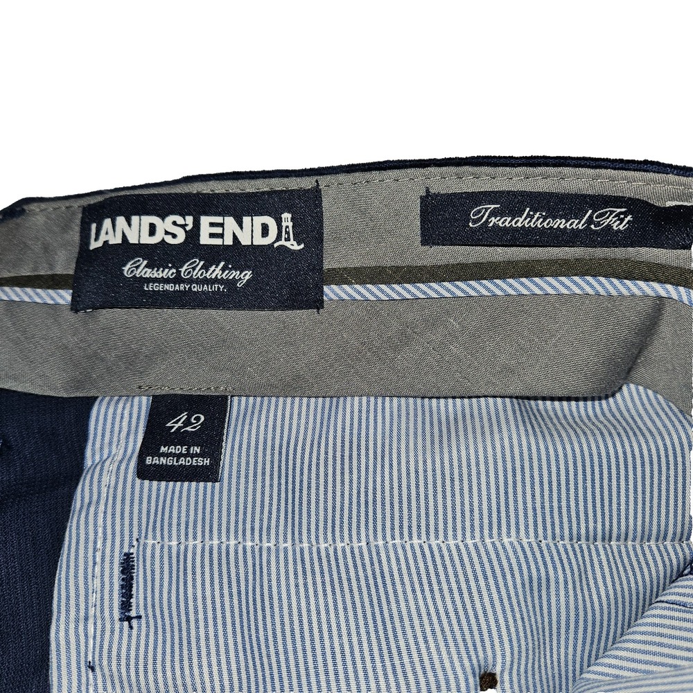 Lands End Corduroy Pants Mens 42 Navy Blue Excellent Traditional Fit Cuffed - Picture 5 of 7